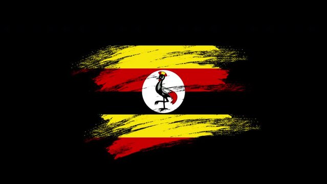4K Paint Brush Uganda Flag with Alpha Channel. Waving Brushed Ugandan Banner. Transparent Background Texture Fabric Pattern High Detail.