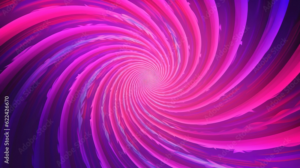 Poster graphic design art of abstract illusion of spiral with geometric shapes of pink and violet neon line