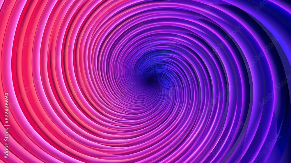 Poster graphic design art of abstract illusion of spiral with geometric shapes of pink and violet neon line