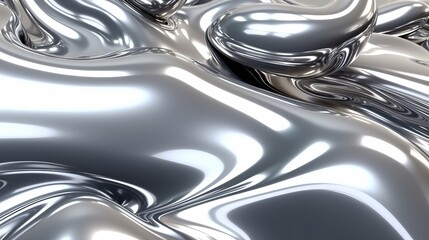 glossy silver metal fluid glossy chrome mirror water effect background backdrop texture 3d render illustration Generative AI