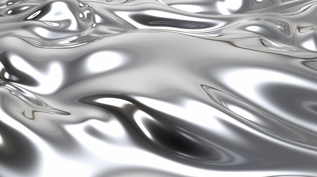 glossy silver metal fluid glossy chrome mirror water effect background backdrop texture 3d render illustration Generative AI