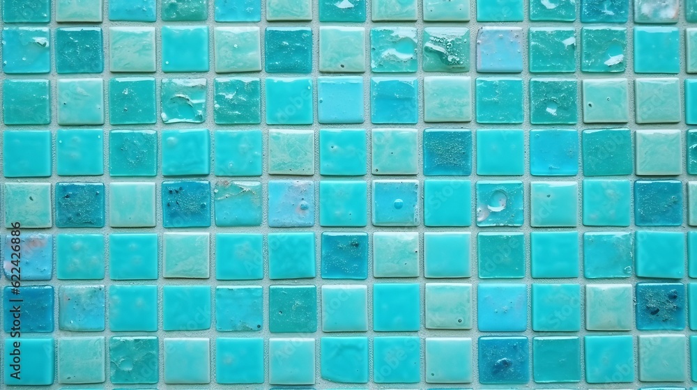 Poster turquoise square mosaic tiles for background generative ai