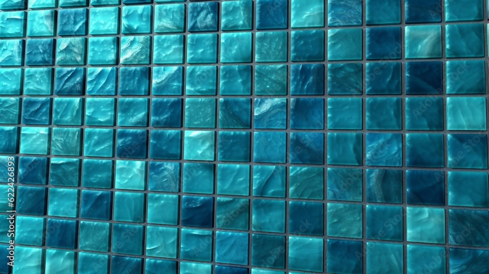 Poster Turquoise square mosaic tiles for background Generative AI
