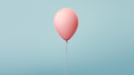  a pink balloon floating on a string in the air on a blue background.  generative ai