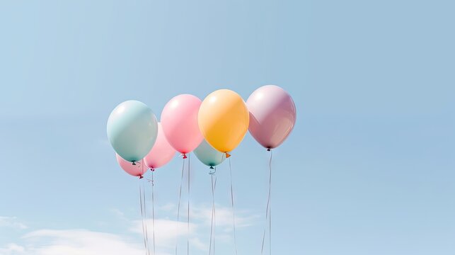  a bunch of balloons floating in the air with a sky background.  generative ai