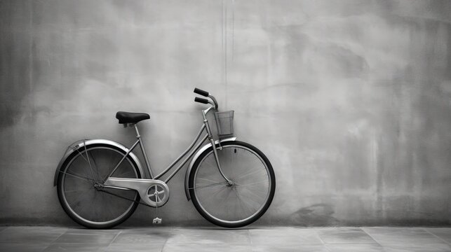  a bicycle leaning against a wall with a basket on it.  generative ai