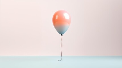  an orange and blue balloon floating in the air on a pink background.  generative ai