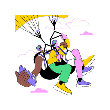 Paragliding isolated cartoon vector illustrations. Young smiling couple paragliding together, tourism industry, travel agency business, adventure tour, exclusive recreation vector cartoon.