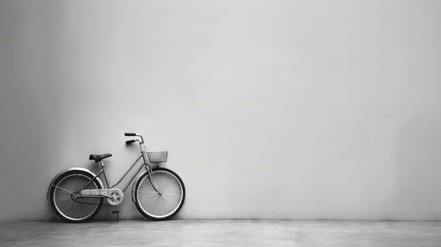  a bicycle is leaning against a wall in a black and white photo.  generative ai