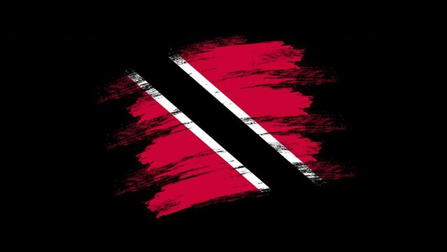 4K Paint Brush Trinidad and Tobago Flag with Alpha Channel. Waving Brushed Trinidadian Banner. Transparent Background Texture Fabric Pattern High Detail.