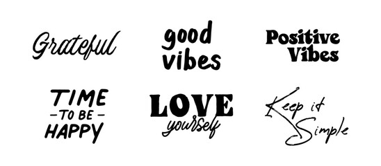Vector set with Motivational quotes. Hand written inspirational phrases. Happiness and positive message banners.