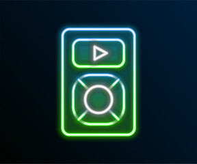 Glowing neon line Music player icon isolated on black background. Portable music device. Colorful outline concept. Vector