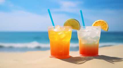 Exotic Cocktail Drinks by the Seaside. Ai generative