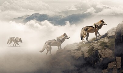 Fototapeta premium Wild wolfs in nature wilderness. Created with Generative AI technology.