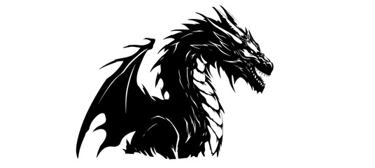 Graphic silhouette of black dragon isolated on white background. Vector illustration .