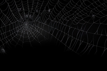 Real creepy spider webs silhouette isolated on black banner panorama | Generative AI