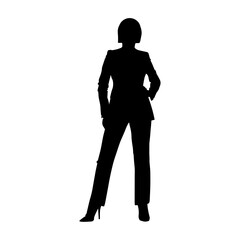 Vector illustration. Silhouette of a woman in a men's suit with trousers and a jacket. Fashion trend.