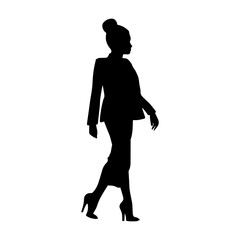 Vector illustration. Silhouette of a woman in a men's suit with trousers and a jacket. Fashion trend.