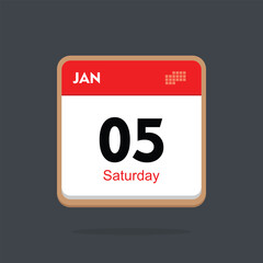 saturday 05 january icon with black background, calender icon