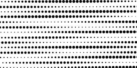 Background of horizontal dotted lines of different sizes. Abstract black and white texture