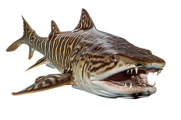 Zebra shark Stegostoma fasciatum, Transparent background. generative AI