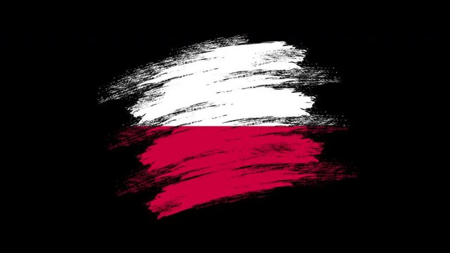 4K Paint Brush Poland Flag with Alpha Channel. Waving Brushed Polish Banner. Transparent Background Texture Fabric Pattern High Detail.