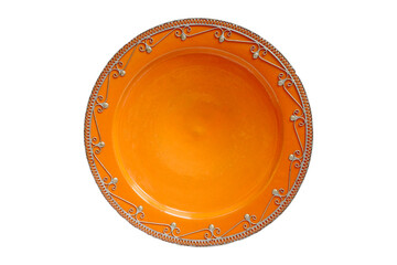 Traditional arabic plate with metal wire decoration Old used plate with sceratches and marks...