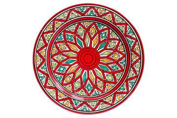 Ceramic moroccan plate with traditional design in beautiful colors isolated png file