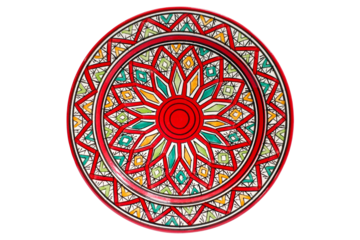 Ceramic moroccan plate with traditional design in beautiful colors isolated png file