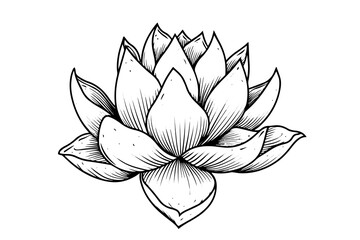 A lotus lily water flower in a vintage woodcut engraved etching style vector illustration.