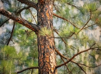 Lawson cypress (Chamaecyparis lawsoniana evergreen foliage and bark detail. Created with Generative AI technology.