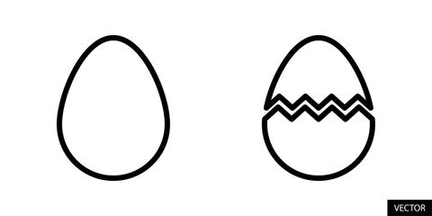 Egg and broken egg vector icons in line style design for website, app, ui, isolated on white background. Editable stroke. Vector illustration. - obrazy, fototapety, plakaty