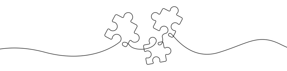 Fototapeta One line drawing Puzzle vector. Puzzle single line vector linear icon. Puzzle game outline line design. Vector illustration. obraz