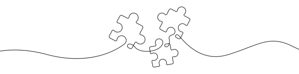 Deurstickers Een lijn One line drawing Puzzle vector. Puzzle single line vector linear icon. Puzzle game outline line design. Vector illustration.