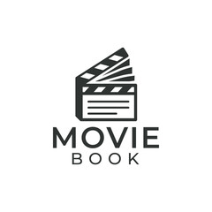Movie book logo. Slate Board with book icon. Movie Video Cinema Cinematography Film Production Logo Design