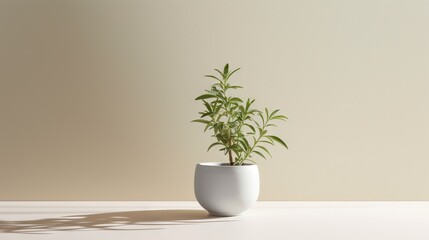  a plant in a white vase on a white table top.  generative ai