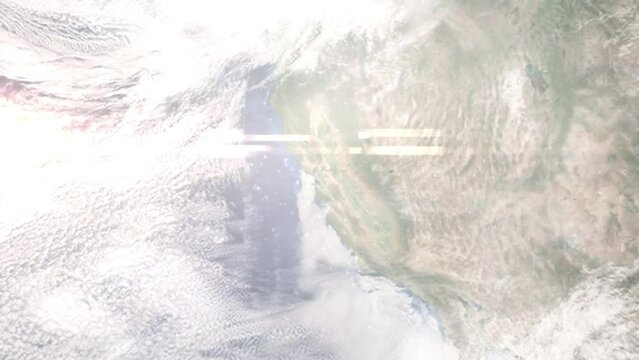 Zoom in from space and focus on San Leandro, California, USA. 3D Animation. Background for travel intro. Elements of this image furnished by NASA
