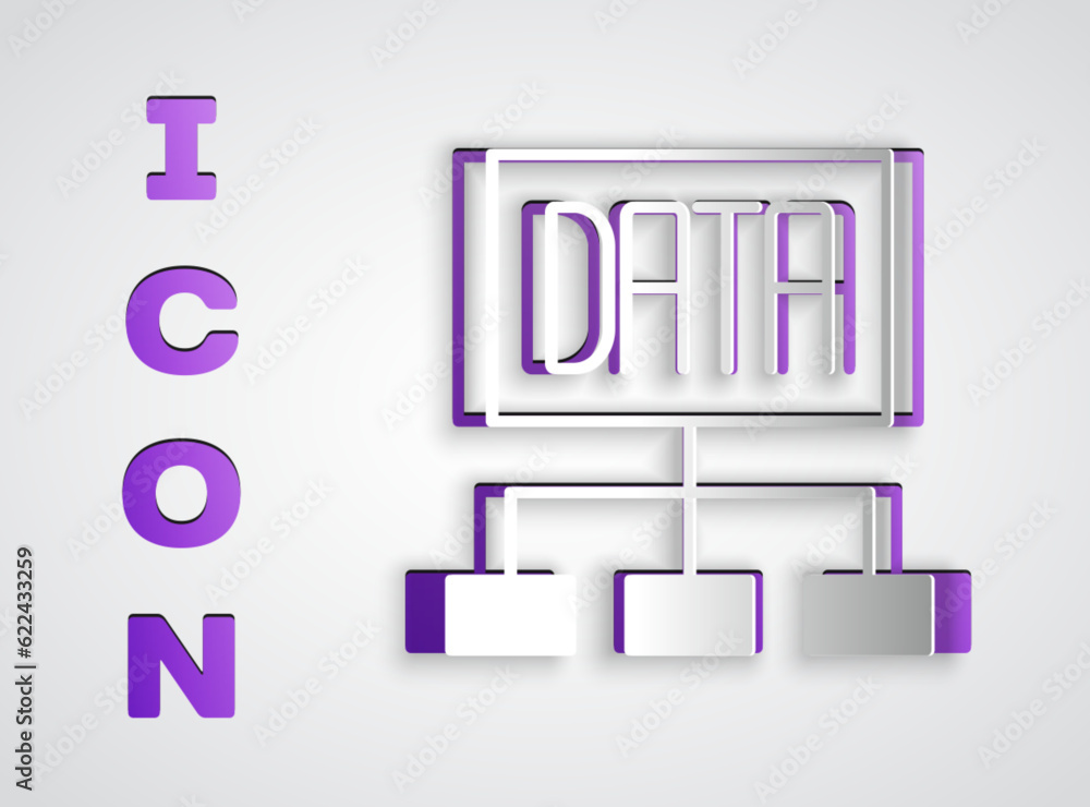Poster paper cut data analysis icon isolated on grey background. business data analysis process, statistics