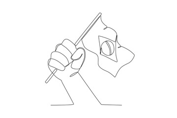 A hand holding a small Brazilian flag. 7 de setembro one-line drawing