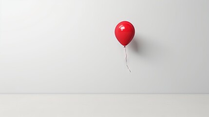  a red balloon floating in the air on a white surface.  generative ai