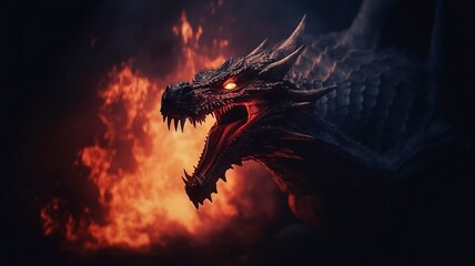 Dragon with fire, Generative AI illustrations