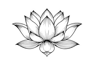 A lotus lily water flower in a vintage woodcut engraved etching style vector illustration.