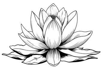 A lotus lily water flower in a vintage woodcut engraved etching style vector illustration.