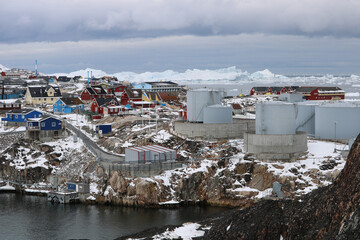 Ilulissat, small village in Greenland with famous Ilulissat Icefjord