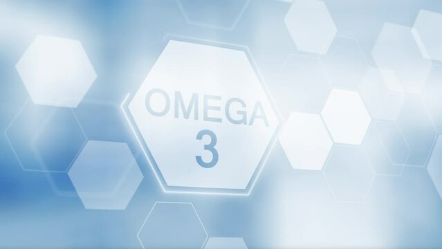 Symbol for the vitamin Omega-3 fatty acid. Clean abstract commercial background