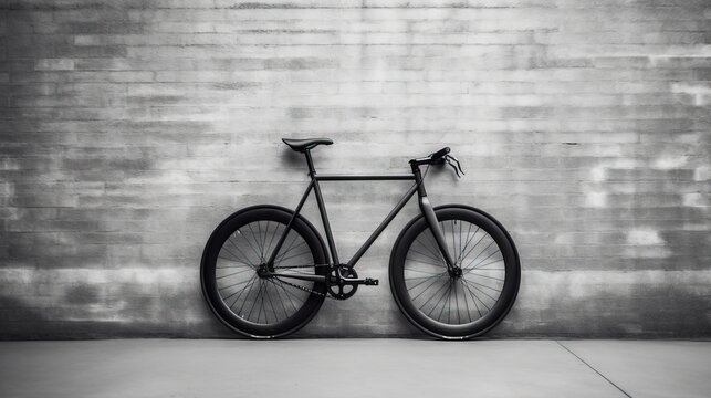  a bicycle is leaning against a wall on a sidewalk in front of a brick wall.  generative ai