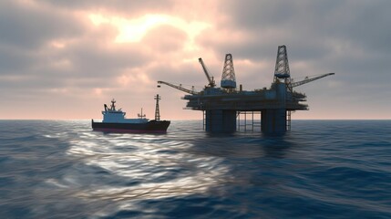 Fototapeta na wymiar Oil rig, platform in ocean, sea. Commercial mining industry. AI generated.