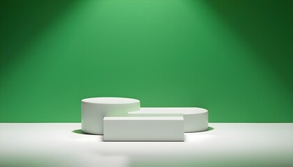 3d podium green background stage with spotlights for product presentation , generative AI