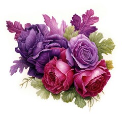 A pile of Red Cabbage and their flowers and leaves. Generative AI