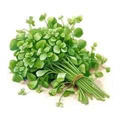 A pile of Watercress and their flowers and leaves. Generative AI